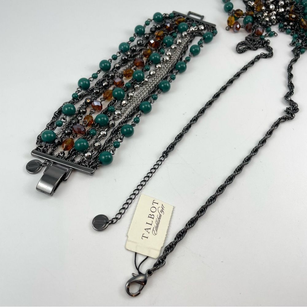 Talbots Acrylic Glass Black Chain Rhinestone Multi Layer Necklace Bracelet Set - Picture 3 of 8